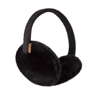 Solid black Barts plush faux fur earmuffs with knitted headband