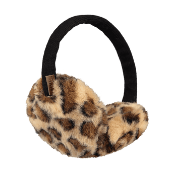 Barts tan and brown leopard faux fur earmuffs with black knit band