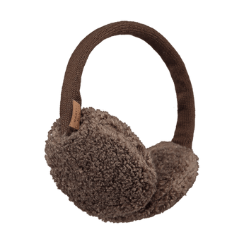 Brown knitted Barts Browniez earmuffs with fluffy ear pads and leather tag