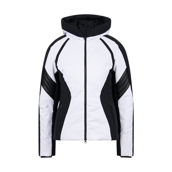 Sportalm Ankara women's white and black ski jacket front view with zipper and pockets