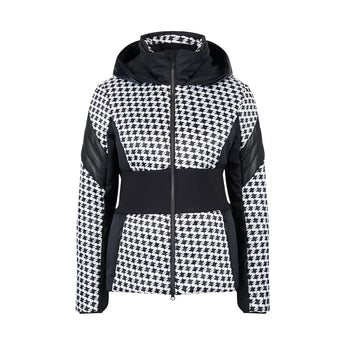 Sportalm Berlin women's ski jacket black houndstooth with fixed hood