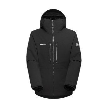 Black Mammut hooded jacket product shot with high collar and chest pockets