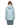 Back view of light blue Mammut hooded ski jacket showing curved hemline and structured hood