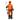 Model wearing orange Mammut ski jacket with hood up over helmet and goggles
