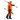 Man in orange Mammut ski suit carrying wooden skis and poles