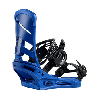 Burton Mission Re Flex blue snowboard binding with black straps and mountain logo