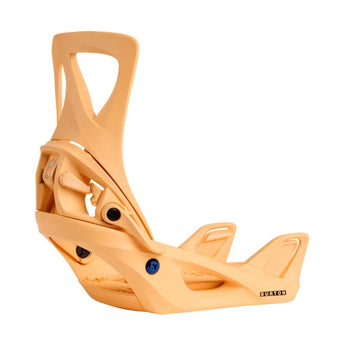 Burton W STEP ON SO FLORAL BLUR orange snowboard binding side view with cutout highback