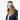 Profile view of light gray ribbed headband fitting straight across forehead