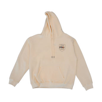 Cream XOXO Ischgl hoodie front view showing Official Apres Ski Club logo