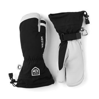 Hestra Army Heli 3 Finger black and white three-finger ski gloves laid flat