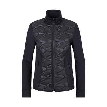 Sportalm Vicenza black women's ski jacket front with quilted chest panel and zippered pockets