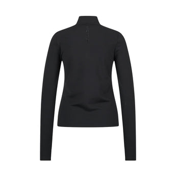 Back view of Sportalm Funchal Rolli W women's black fitted midlayer with vertical brand text