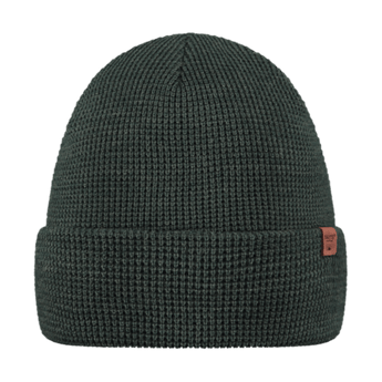 Barts Coler dark greenish-gray ribbed knit beanie with folded cuff and brand label