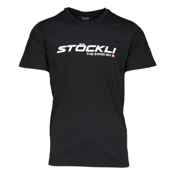 Black Stöckli Herren T-shirt with white STÖCKLI text and Swiss cross logo
