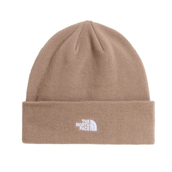 Beige The North Face Norm Beanie with white embroidered logo