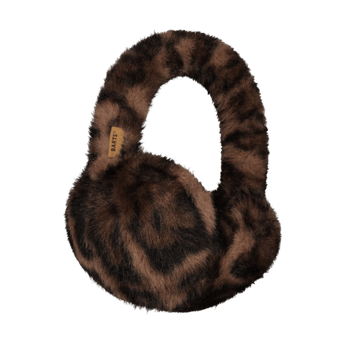 Barts brown leopard print faux fur earmuffs with plush texture and brand tag
