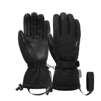 Black Reusch Charlotte R-TEX XT ski gloves with leather palm and adjustable wrist strap