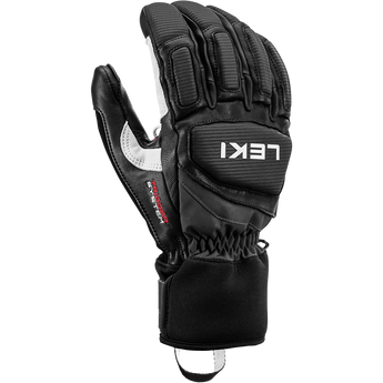 Side view of black Leki Griffin Pro 3D ski glove with elastic cuff and TRIGGER SYSTEM branding