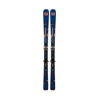 Voelkl Peregrine 82 skis with blue black orange design and Tailored Carbon Tips