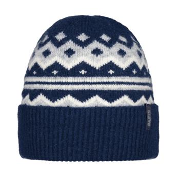 Barts Hintertux Beanie navy blue with white geometric diamond pattern