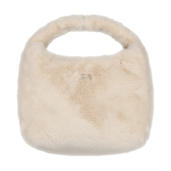 Cream plush faux fur handbag with embossed Barts logo tag