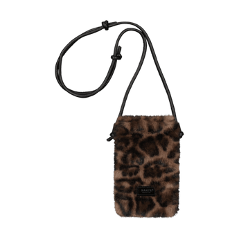 Barts Malinna vertical leopard print faux fur phone bag with drawstring closure