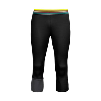 Black Ortovox Fleece Light Pants M front view showing ribbed cuffs and striped waistband
