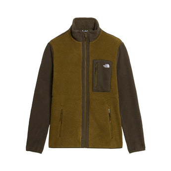 The North Face Yumiori Full Zip men's fleece jacket in olive green and dark brown with zippered pockets