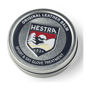 Hestra Leather Balm in silver tin for sport and ski glove treatment
