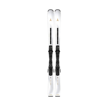 White Atomic Cloud C11 used skis with black bindings and gold logo