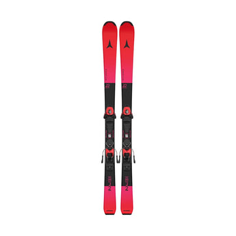 Atomic Redster J2 youth skis with red and black gradient design and adjustable bindings