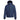 Front navy blue Dot Out Nova puffer jacket with black shoulder panels, chest branding, and striped cuffs