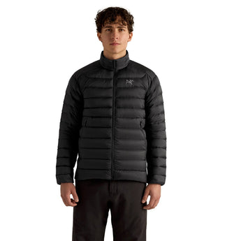 Men wearing black Arcteryx Cerium puffer jacket front view