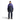 Men wearing Arcteryx Rush navy bib ski pants with purple color-block jacket in winter setting