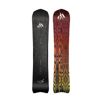 Jones Freecarver 9000S snowboard black wood grain and orange gradient directional shape