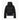 Back view of black women's quilted down bomber jacket with tapered waist