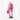 Pink quilted down jacket with fur hood and ski gear