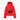 Red quilted down jacket front view with hood, zipper pockets and belt