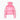 Back view of pink cropped puffer jacket with two-tone fabric design