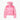Pink cropped puffer jacket with velvet sleeves and hood