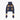 Flat lay of navy blue quilted puffer jacket with brown faux fur accents