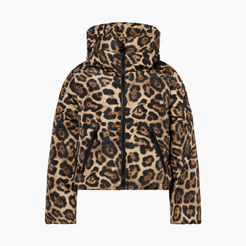 Goldbergh Pantera W tan brown black leopard print puffer jacket front view