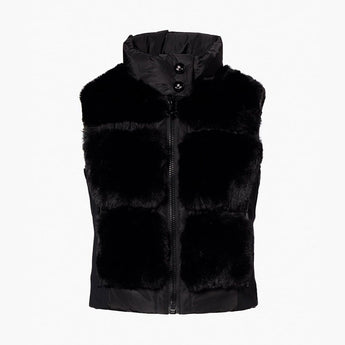 Black quilted faux fur bodywarmer with high collar and front zipper