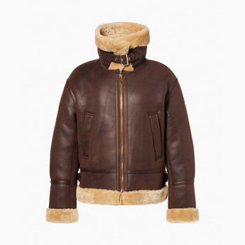 Brown Goldbergh Keisa shearling jacket with beige lining and gold zipper