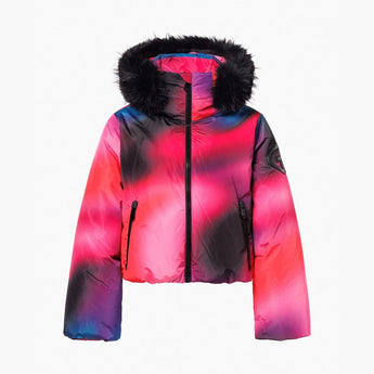 Goldbergh Sansu women's short gradient pink purple blue black down jacket with embroidered logo
