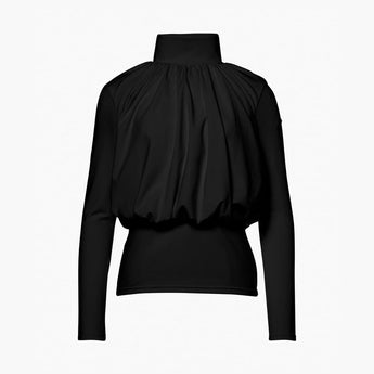 Black Goldbergh Maru midlayer top featuring gathered fabric upper back design