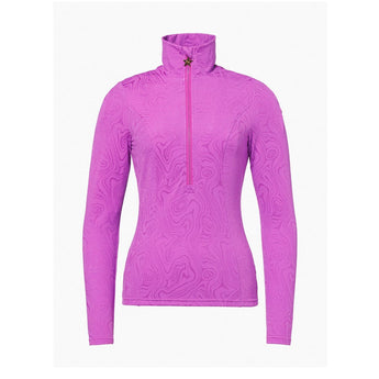 Purple Goldbergh Brina women's ski midlayer pullover featuring star-shaped zipper pull and swirl pattern