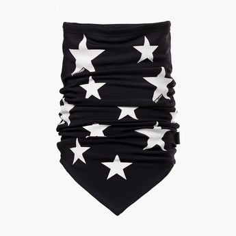 Black Goldbergh Anzu neckwarmer with white star print and brand tag