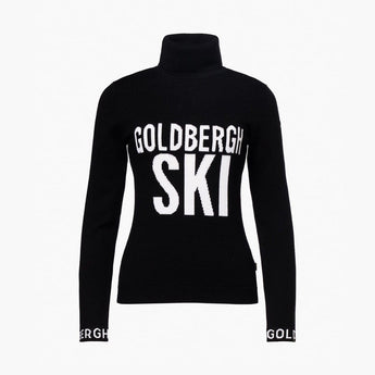 Black Goldbergh ski sweater with large chest logo and cuff text
