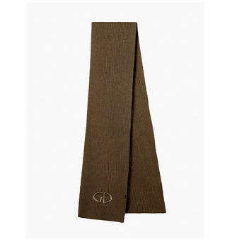 Olive green ribbed-knit Goldbergh Valentina scarf with 3D embroidered logo